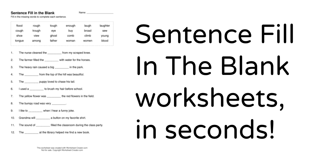 Sentence Fill in the Blank worksheet example