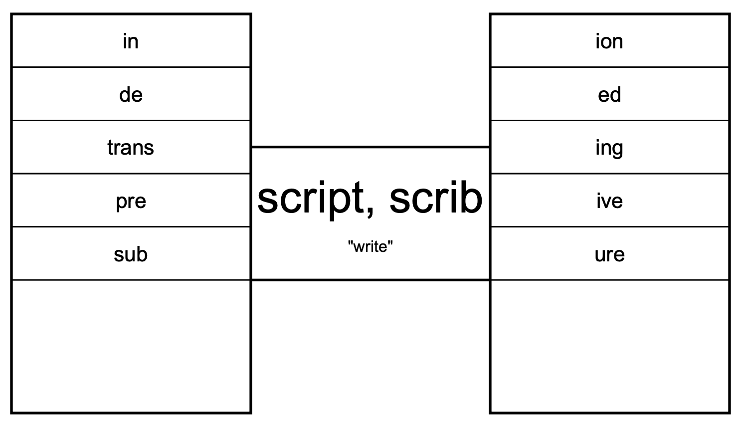 Word Matrix for the root 'script'