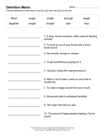 Generate A Definition Match Worksheet In Seconds Worksheet Creator