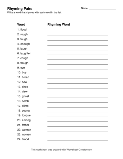 Rhyming Pairs (open)