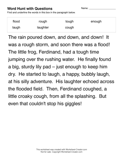 Word Hunt with Comprehension Questions