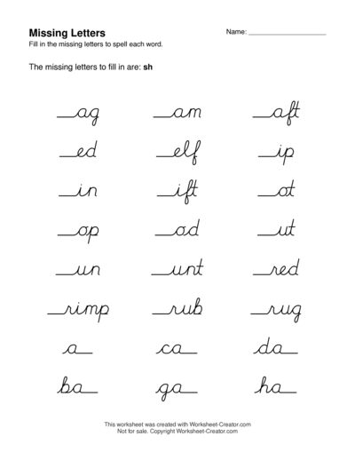 Missing Letters - Cursive font